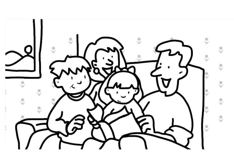 Coloring page reading family