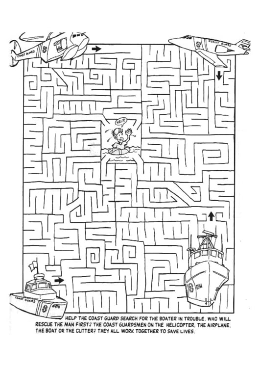 Coloring page recue mission maze