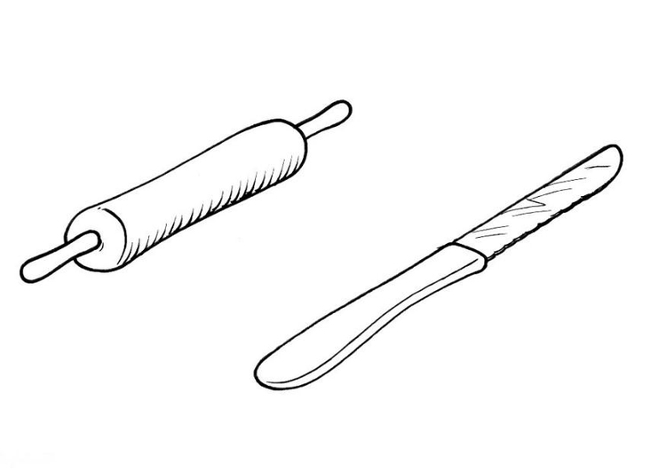 Coloring page rolling pin and knife