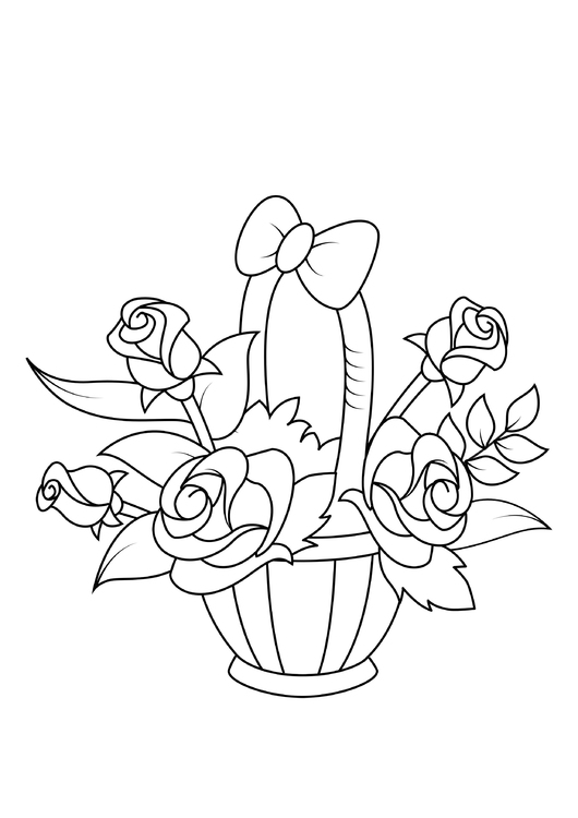 Coloring page roses in basket