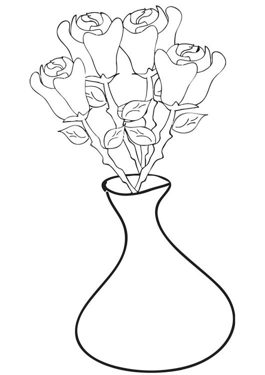 Coloring Page roses in vase - free printable coloring pages - Img 21257