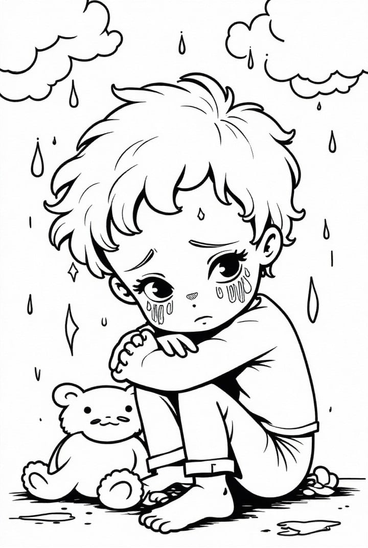 Coloring page sad boy