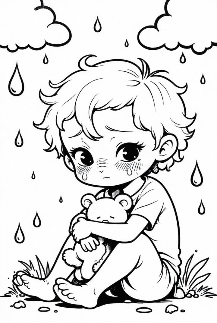 sad boy with bear