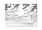 Coloring pages sailing boat at the shore