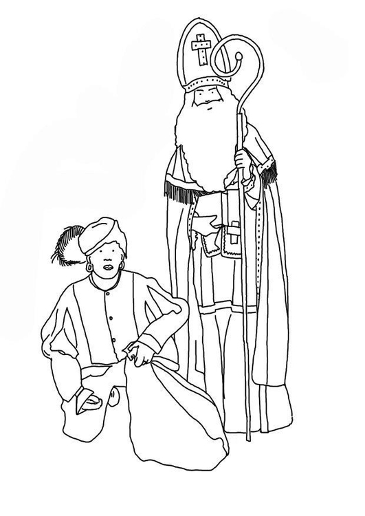 Coloring page Saint Nicholas and Black Pete