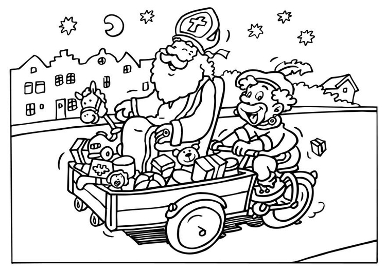 Coloring page Saint Nicholas and Black Peter