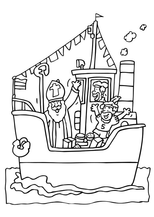 Coloring page Saint Nicholas on his boat