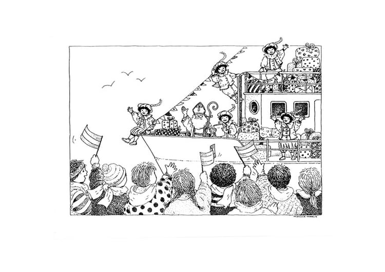 Coloring page Saint Nicholas on his boat