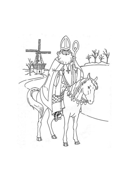 Coloring page Saint Nicholas on his horse