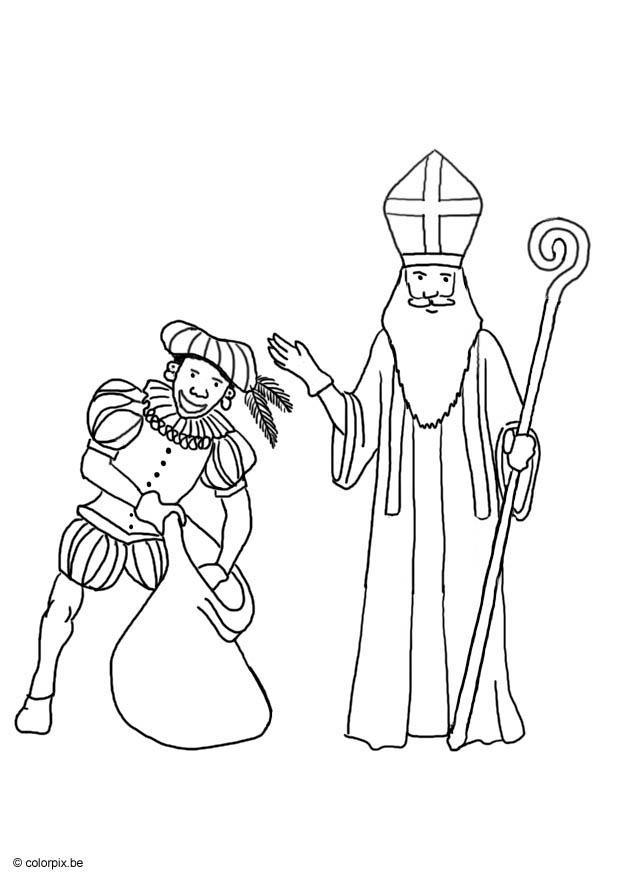 Coloring page Saint Nicolas and Black Peter