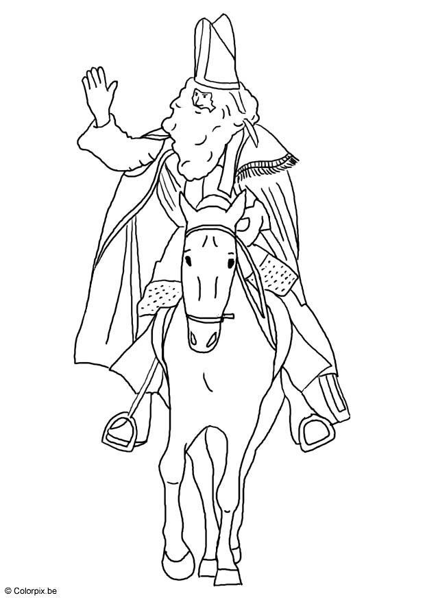 Coloring page Saint Nicolas on his horse