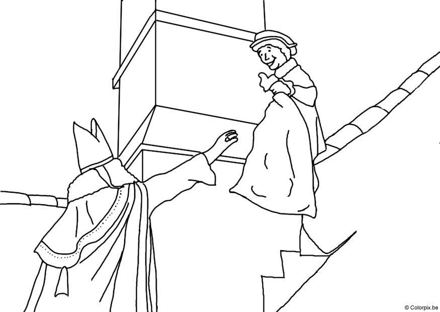 Coloring page Saint Nicolas on the roof