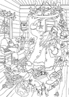 Coloring page Santa and elves choose packages
