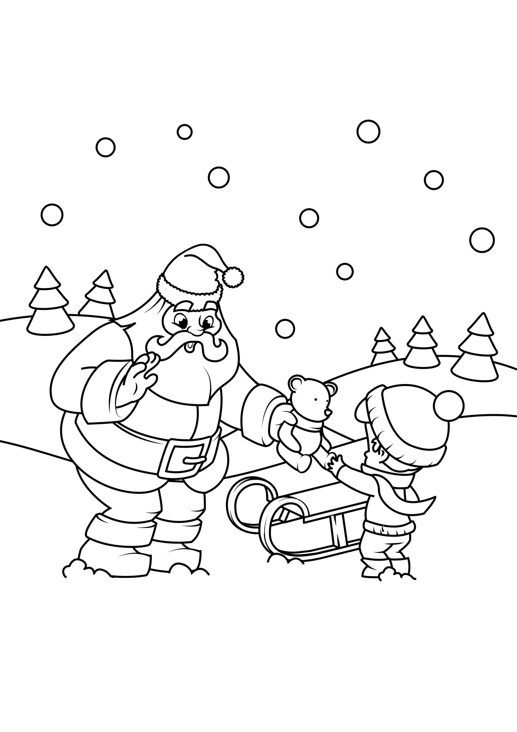 Coloring page santa claus gives parcel