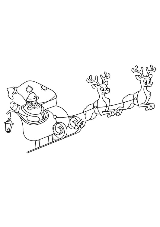 Coloring page Santa Claus in sleigh
