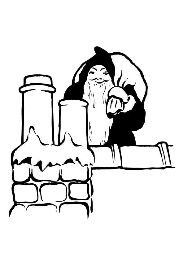 Coloring page santa claus on the roof