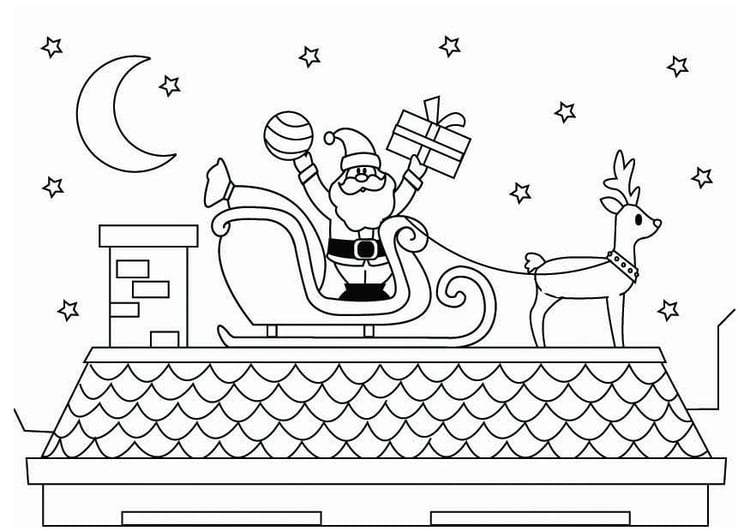 Coloring page Santa Claus on the roof