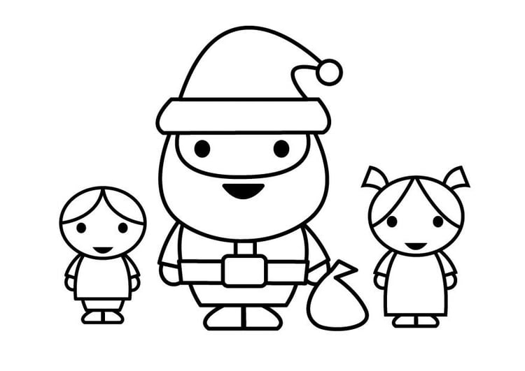 Coloring page Santa Claus with children