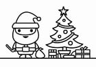 Coloring pages Santa Claus with christmas tree