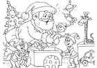 Coloring page Santa Claus with elves