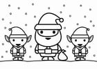 Coloring page Santa Claus with elves