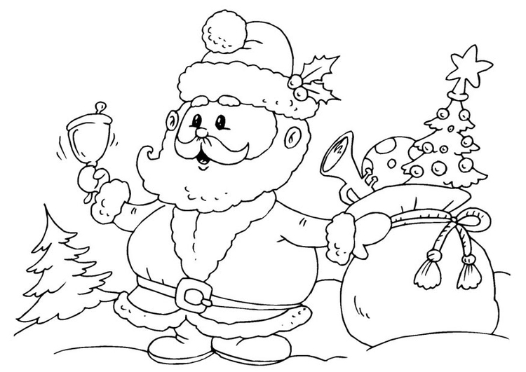 Coloring page Santa Claus with gifts