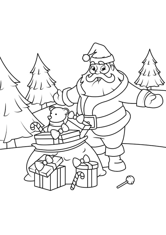 Coloring page santa claus with parcels