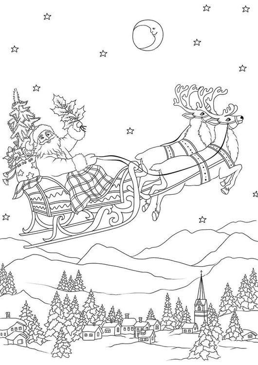 Coloring page Santa in sleigh