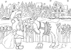 Coloring page Santa with reindeer