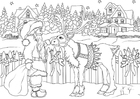 Coloring pages Santa with reindeer