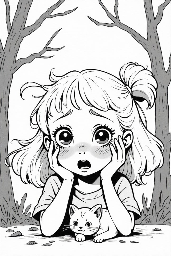 Coloring page scared girl