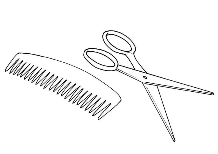 Coloring page scissors + comb