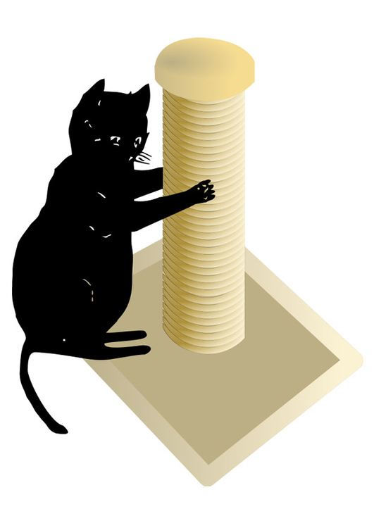 Coloring page scratching post with cat