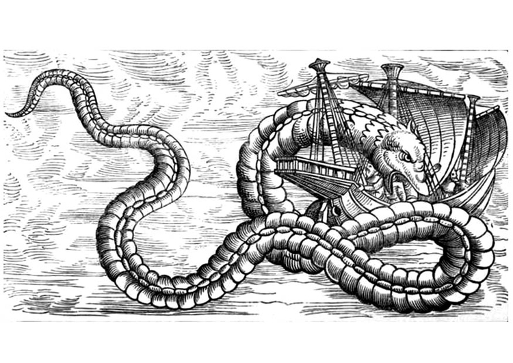 Coloring Page sea dragon attacks ship - free printable ...