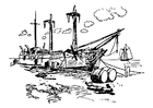 coloring-page ship in port