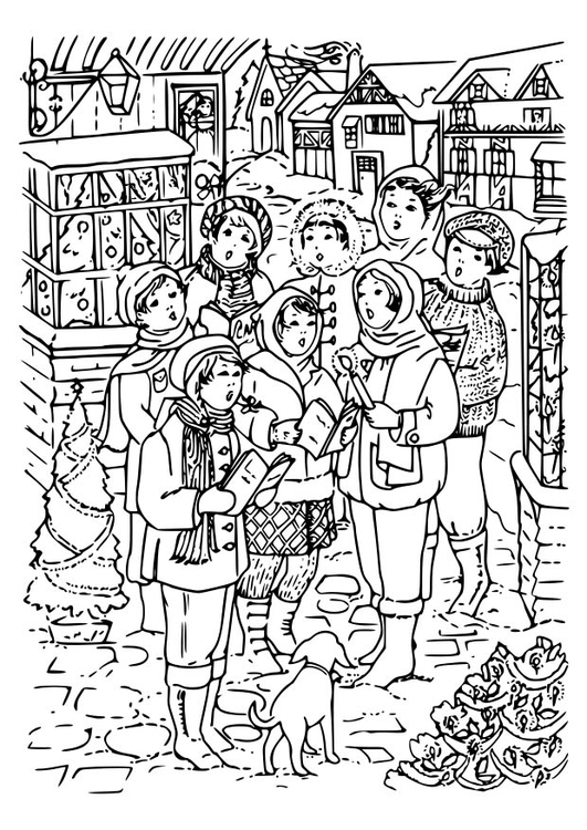 Coloring page Singing Christmas Carols