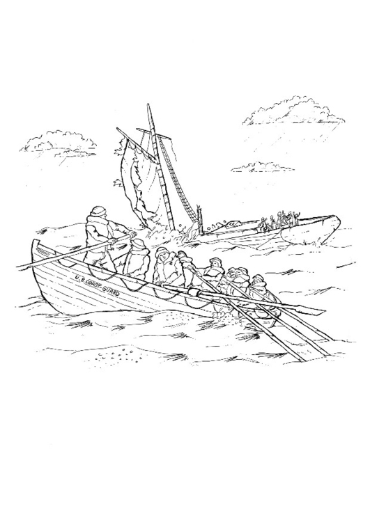 Coloring page sinking ship