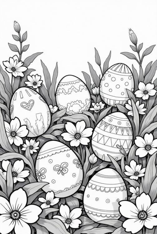 six easter eggs in the garden