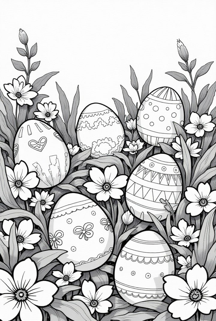 six easter eggs in the garden