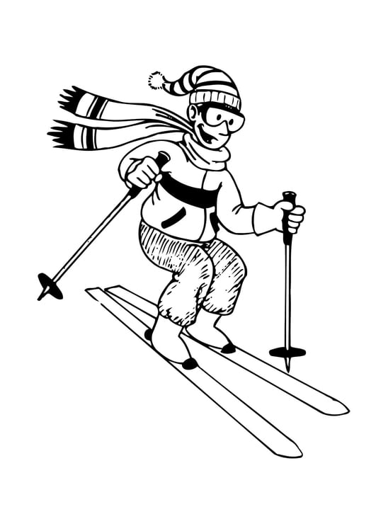 Coloring page skiing