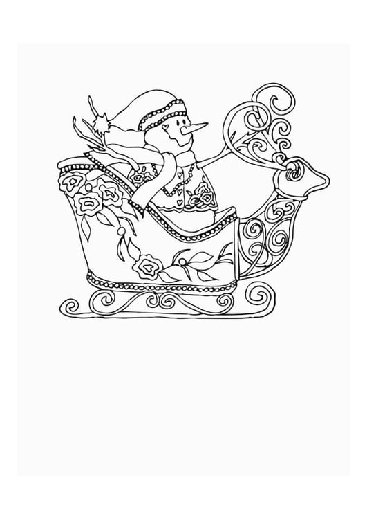 Coloring page sleigh with snowman