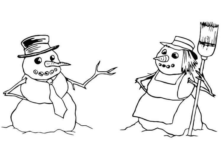 Coloring Page snowman and snow-woman - free printable coloring pages - Img 20419