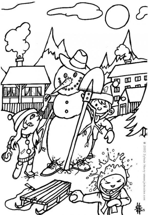 Coloring page snowman - throwing snowballs
