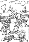 Coloring page snowman - throwing snowballs