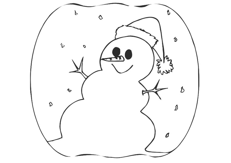 Coloring page snowman with christmas hat