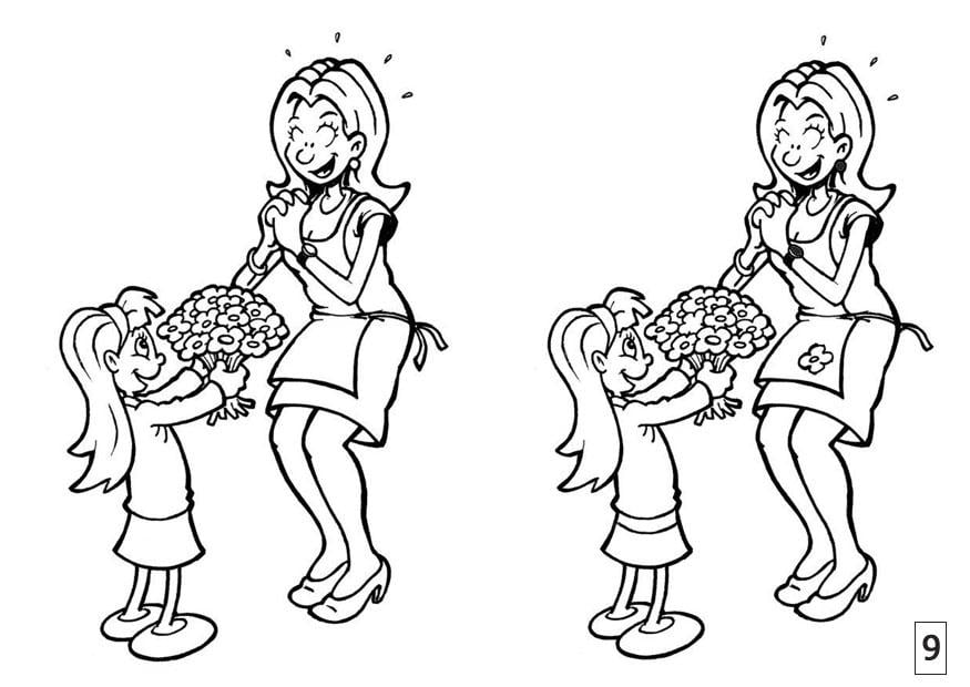 Coloring page spot the difference - Mother's Day