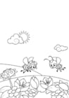 Coloring page spring, bees in the garden