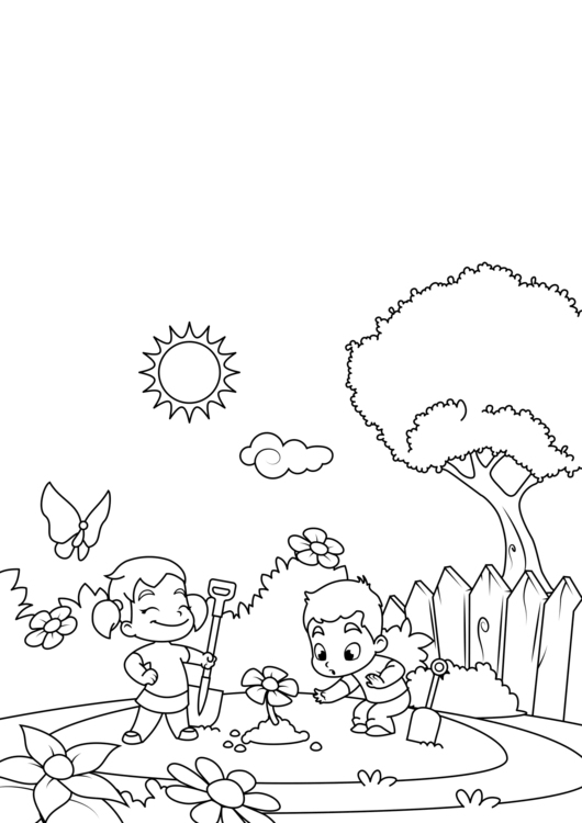 Coloring page spring, gardening