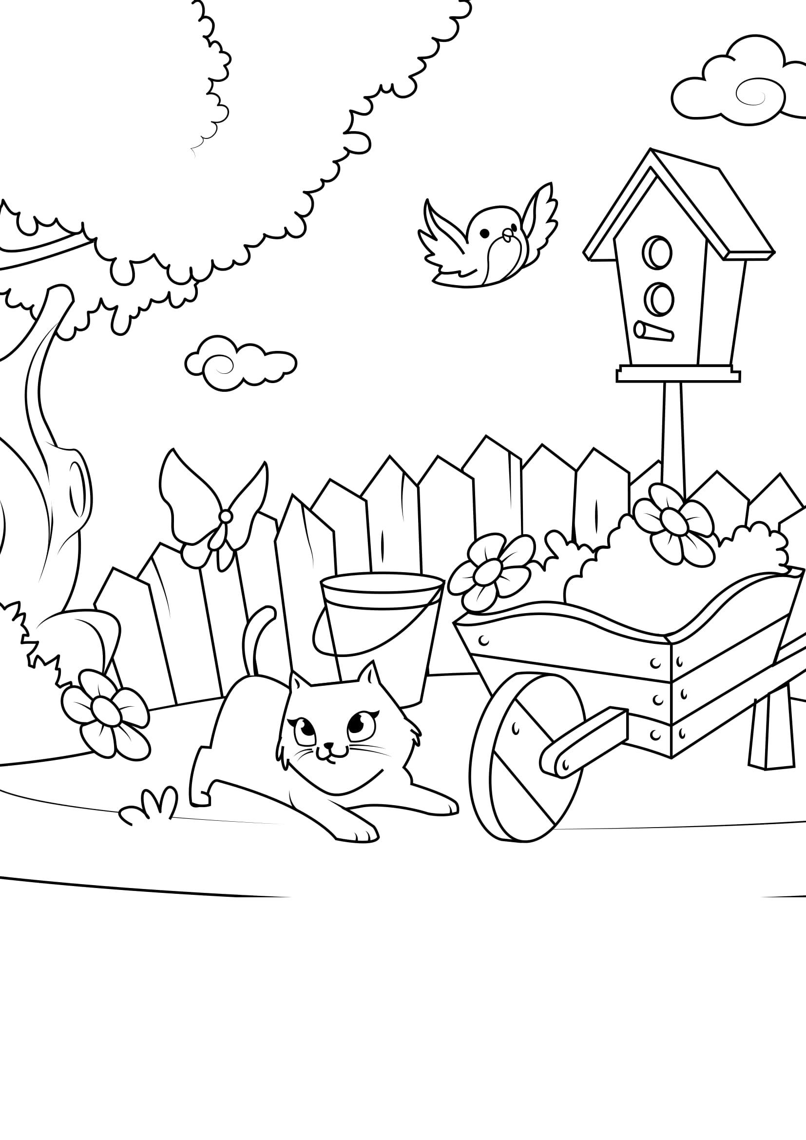 Coloring page spring in the garden