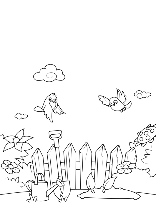 Coloring Page spring in the garden - free printable coloring pages